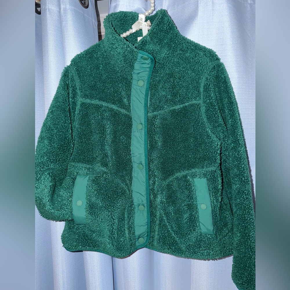 L.L. Bean Teal Green Sherpa Fleece Jacket - Picture 2 of 10